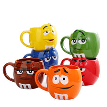 Load image into Gallery viewer, M & M coffee mugs ceramic tea cups and mugs large capacity mark cute bean expression cartoon creative drinkware send spoon